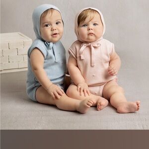 Feltman Bros Ribbed Knit Baby Romper Blue